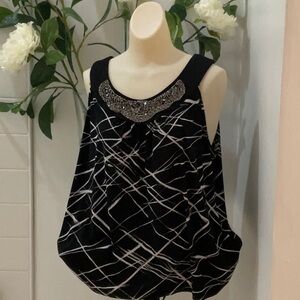 Notations Black and White Embellished Sleeveless Tank Top
